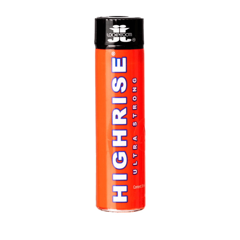 Highrise Ultra Strong Poppers 30ml Lockerroom® Highrise Ultra Strong Poppers 30ml in a tall, cylindrical bright orange bottle with bold white and blue text