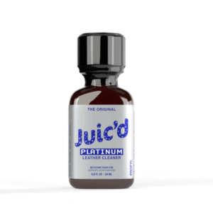 Juic'd Platinum Propyl Poppers 24ml bottle with dark brown glass and a white label featuring blue bubble-like text