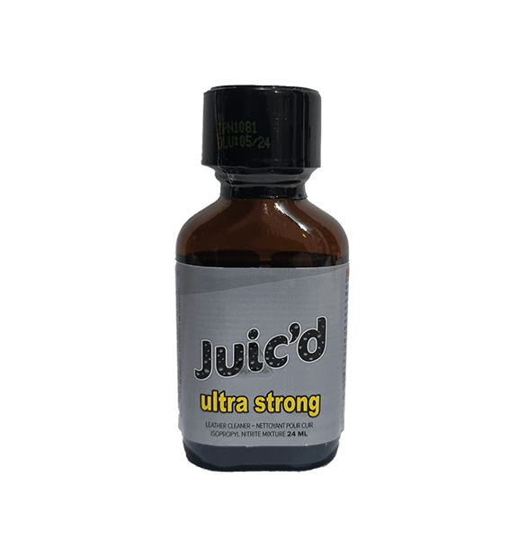 Juic'd Ultra Strong leather cleaner in a 24 mL bottle, featuring a clear label with black and white text, isolated on a white background.