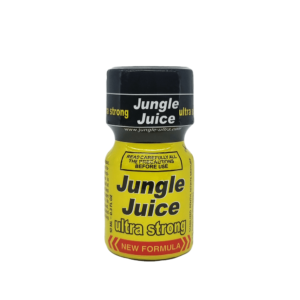 Jungle Juice Ultra Strong New Formula Poppers 10ml bottle featuring bold yellow and black labels with brand and product information.