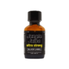 Bottle of Jungle Juice Ultra Strong Black Label Poppers 24ml, featuring black and yellow label design on a glass bottle, isolated on white background.