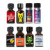 8 bottles of Epic Edge cleaning solvent in a Mix Poppers Pack bundle, showing the blue and silver labels and secure caps.