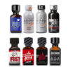 A 8-pack bundle of Fire Fusion cleaning solvent bottles with red and orange labels, showing the secure leak-proof caps.