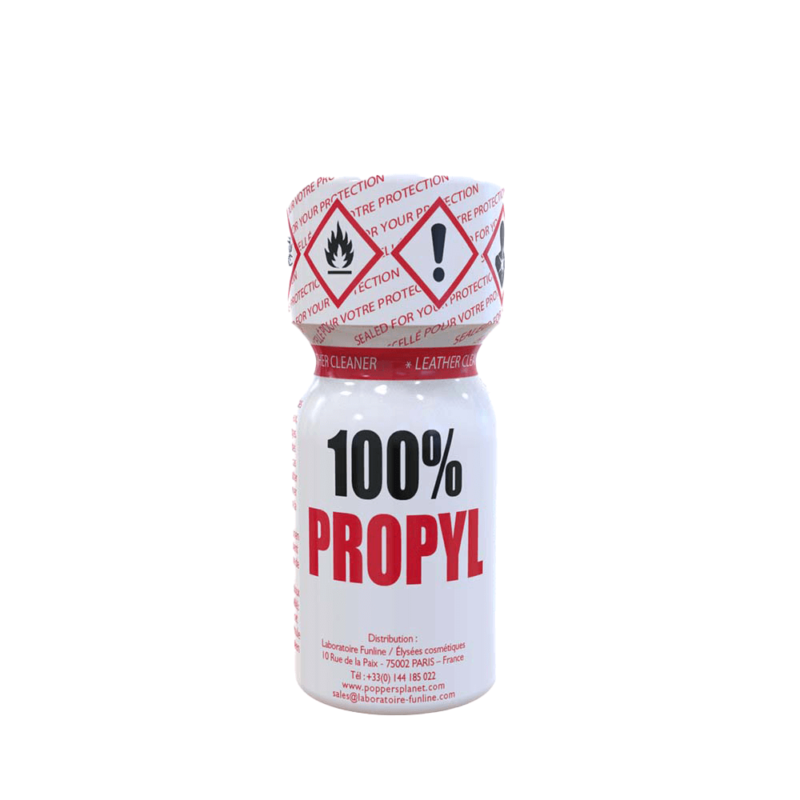 Poppers 100% Propyl 15ml bottle on a white background, showing front label with product information and warnings.