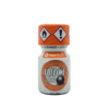 Poppers Juice Zero 10ml bottle with orange cap and hazard warning symbols, displaying the brand name and mega pellet feature on a white background.