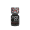 Poppers Jungle Juice Black Label 10ml bottle with black and red label displaying extreme formula and warning symbols, designed as a leather cleaner.