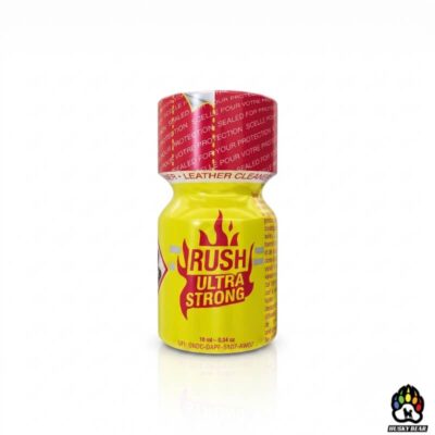 Poppers Rush Ultra Strong 10ml Funline® Pentyl Nitrite bottle with Husky Bear Poppers logo on a white background.
