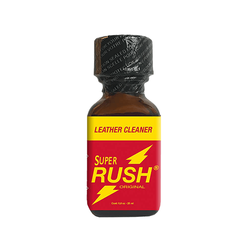 Super Rush Original Leather Cleaner 25ml bottle with red and yellow label on plain background.