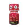 Poppers Amsterdam Special 10ml bottle with hazard symbols and Amsterdam building illustration on the red label.