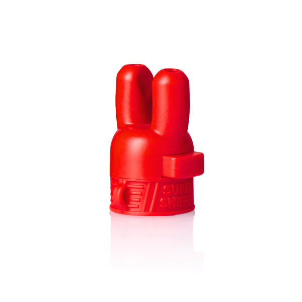 Booster Cap Design - A standalone Super Sniffer booster cap in bright red, with a robust design and dual-nozzle system, ideal for secure and efficient use.