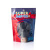 Super Sniffer V2 in Packaging - Medium Size: A professional-grade black cap showcased in its vibrant retail packaging. The Super Sniffer V2 "Never Spill, Never Burn" tagline highlights its advanced design for convenience and safety, available in medium-thread size.