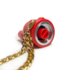 Super Sniffer V2 Poppers detailed view of premium aluminum threading system, red cap with gold chain attachment, showcasing professional-grade construction and secure fit design