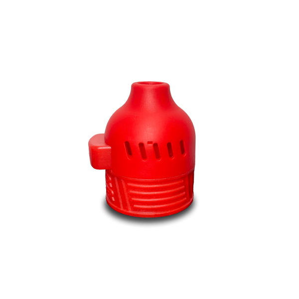 Super Sniffer V2 Poppers red single flow cap accessory featuring ventilated design with horizontal slits and ergonomic shape for optimal performance