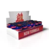 The New Amsterdam Poppers Bulk Pack with Updated Distillation Formula - A close-up of an 18-pack display box of New Amsterdam Poppers, showcasing the updated "New Distillation" label. Each bottle is neatly arranged in a white box with red branding, emphasizing the innovative new formula.