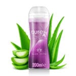 New Durex Aloe Vera Lube 200 ml New Durex Aloe Vera Lube 200 mL with real fresh slices of aloe vera in the background.