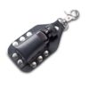 Riveted black poppers leather holder with metal clip, suitable for large bottles