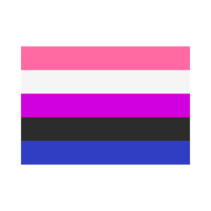 What is genderfluid? From genderfluid simbol to genderfluid flag. Vector graphic of the genderfluid pride flag featuring horizontal stripes in pink, white, purple, black, and blue.