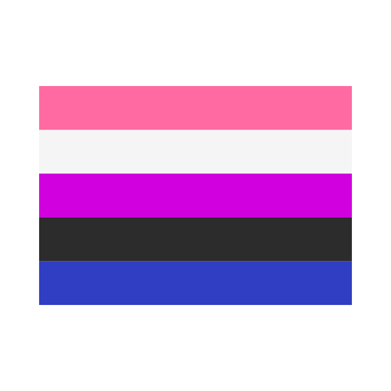 What is genderfluid? From genderfluid simbol to genderfluid flag. Vector graphic of the genderfluid pride flag featuring horizontal stripes in pink, white, purple, black, and blue.