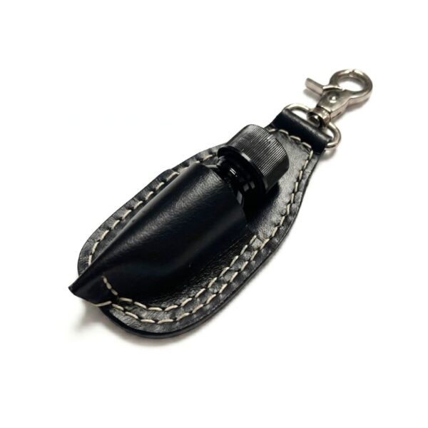 Leather Poppers Holder – Hand Stitched with small bottle Hand stitched black leather poppers pouch with metal clip for small bottles