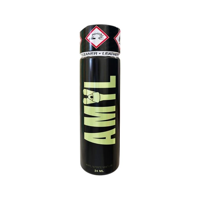 Amyl 24ml Tall poppers formula poppers in sleek black packaging; strong and reliable for intense play sessions.