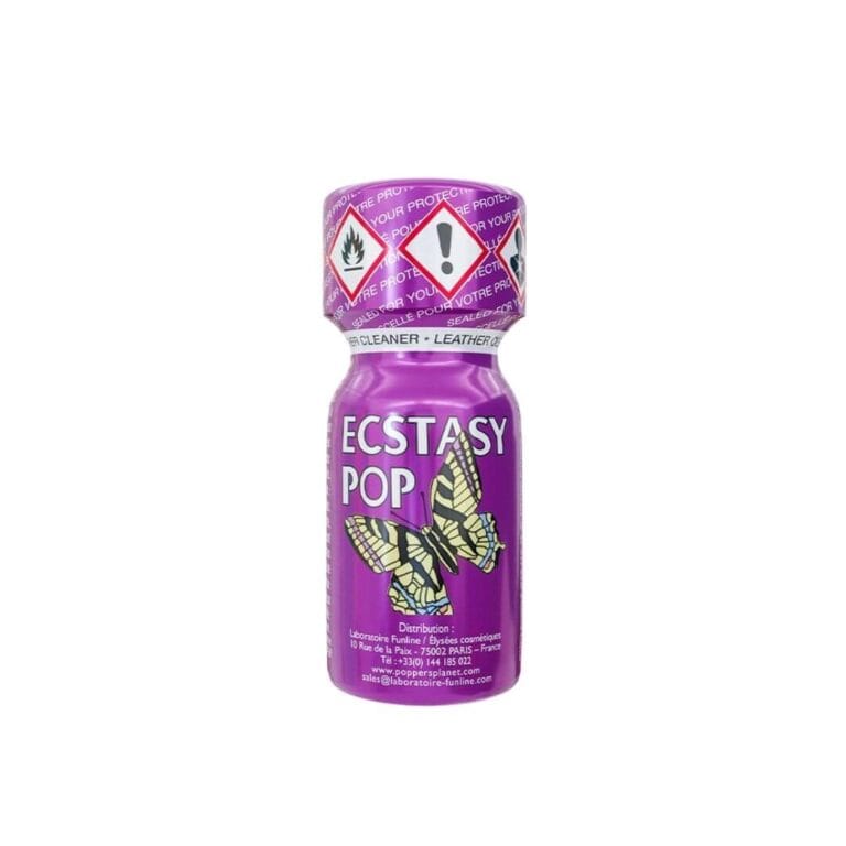 Poppers Ecstasy Pop 13ml – Purple bottle delivering intense, uplifting aromas for high-energy sessions.