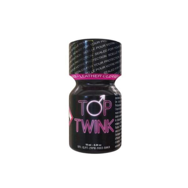 Top Twink Poppers 10ml – Odvážné a hravé aroma poppers Top Twink v černé lahvičce; kombinuje sílu a styl pro nezapomenutelné chvíle.