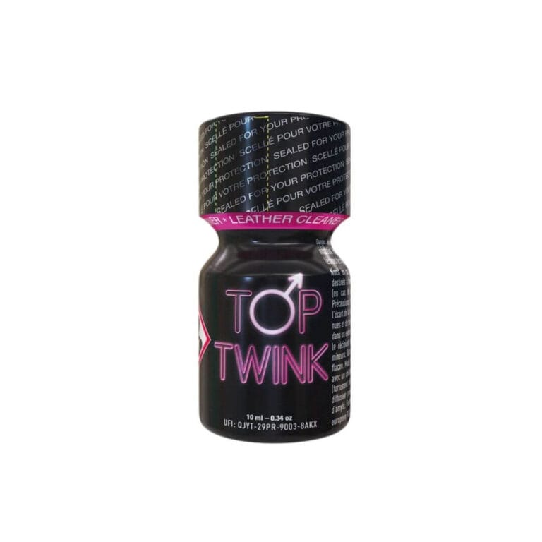 Top Twink Poppers 10ml – Drzni in igrivi aromatični poppersi Top Twink v črni steklenički; združujejo moč in slog za nepozabne trenutke.