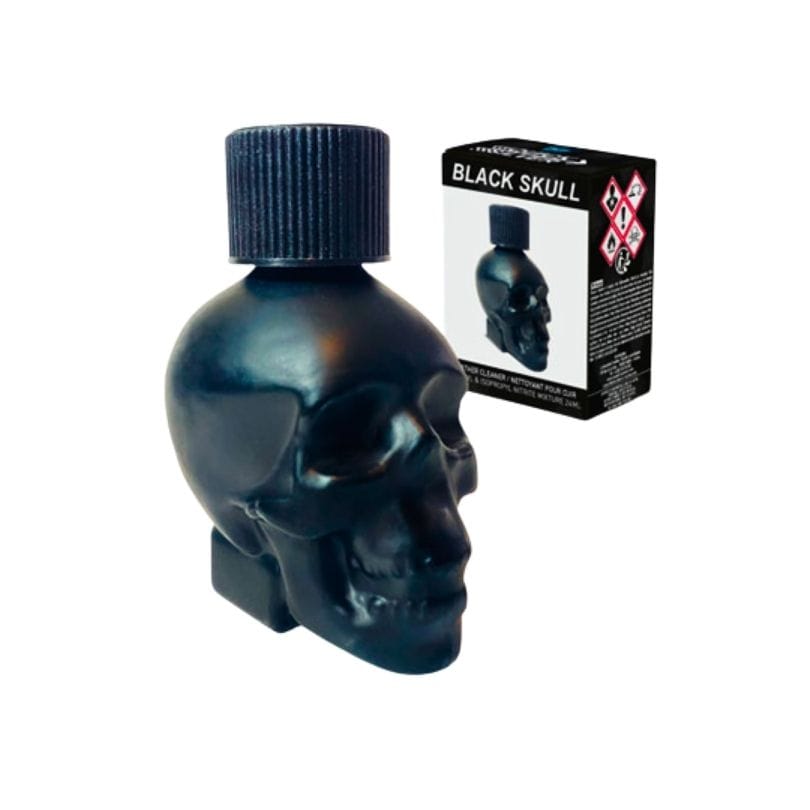 Popper black skull 25ml - Unique skull-shaped bottle design with premium strength; popular among advanced users for its powerful aroma.