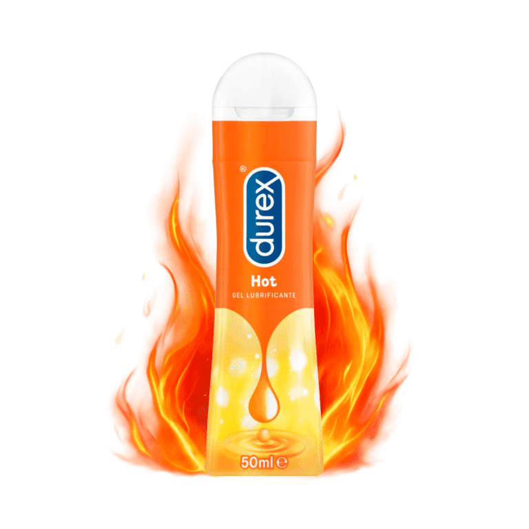 Durex Hot Water-Based Lubricant - 50 ml with fire illustration in the background.