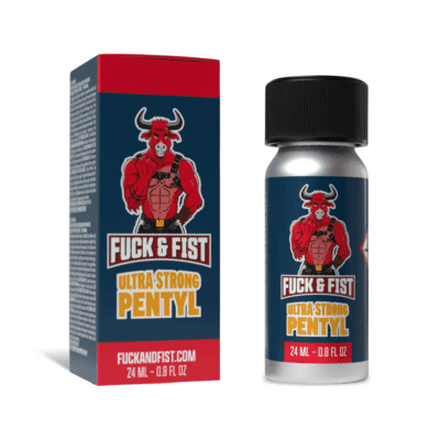 Flacone in alluminio di FUCK & FIST Poppers Pentyl Ultra Strong 24ml con la scatola