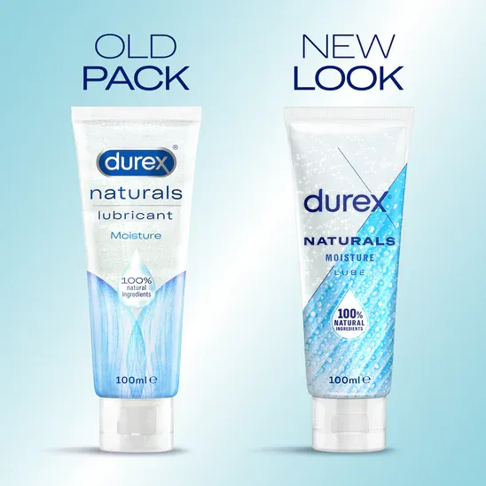 Żel intymny Durex Naturals 100ml porównanie pokazujące stare opakowanie i nowy zaktualizowany design obok siebie