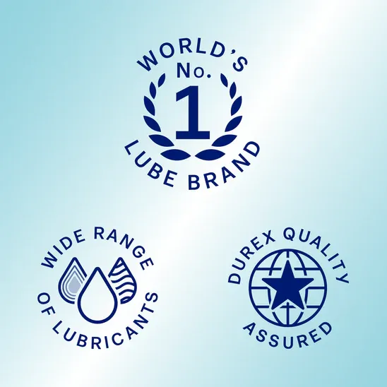 Grafika marki żel intymny Durex Naturals 100ml podkreślająca markę żelu numer jeden na świecie i ikony zapewnienia jakości