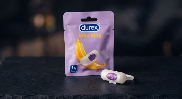 How to use a cock ring - Durex Vibe Ring vibrating cock ring for couples, positioned on a dark surface with soft studio lighting.