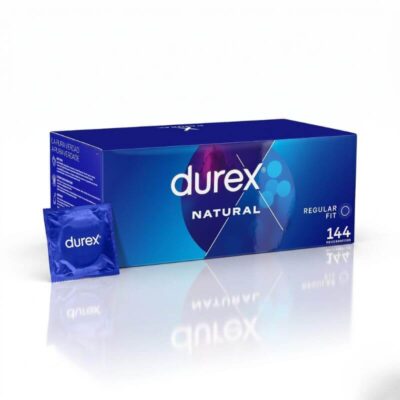 Durex Natural Regular Fit Condoms - 144 Pack Durex Natural Regular Fit Condoms 144 Pack – bulk box of lubricated latex condoms, regular fit, blue packaging