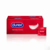 Durex Soft Sensitive Condoms - 144 pack Durex Sensitivo Condoms 144 Pack bulk box and individual red foil wrapper featuring the signature white feather logo.