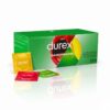 Durex Taste Me Condoms 144 Pack bulk box featuring a variety of fruit-flavored condoms in colorful wrappers.