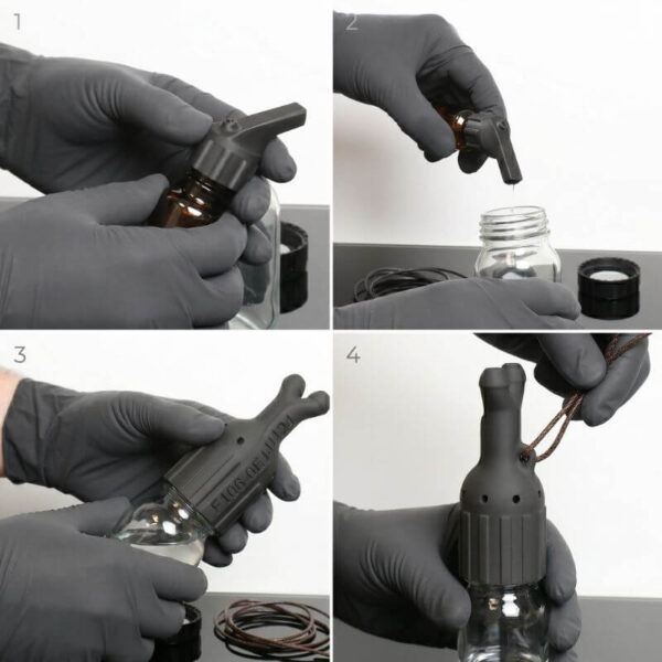 Titan Booster F106 Set Guide how to use it Titan Booster F106 Set assembly guide showing step-by-step installation of the spray head and bottle components for portable fragrance or liquid dispensing system