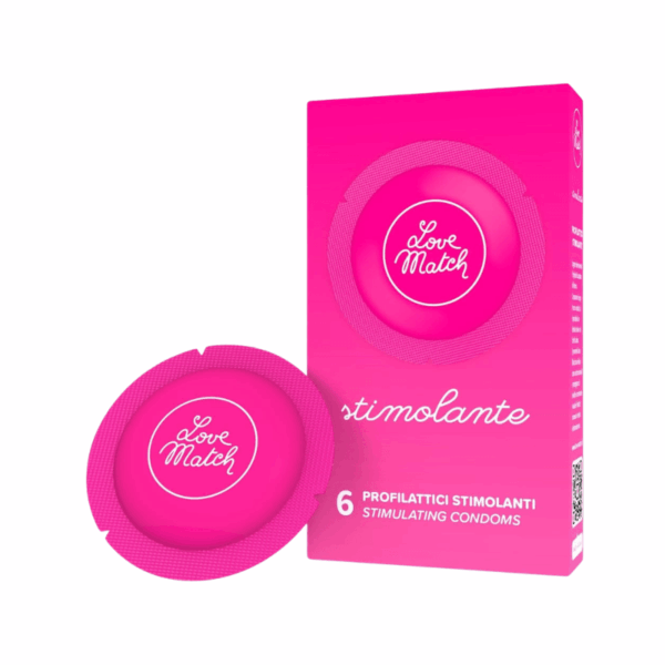 Love Match Stimolante Condoms - 6 pack Love Match Stimolante ribbed and dotted stimulating condoms.